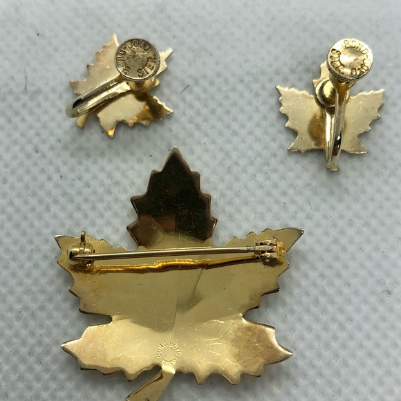 Vintage Bond Boyd 925 Brooch and screw back earrings Maple Leaf Floral. - Picture 3 of 6